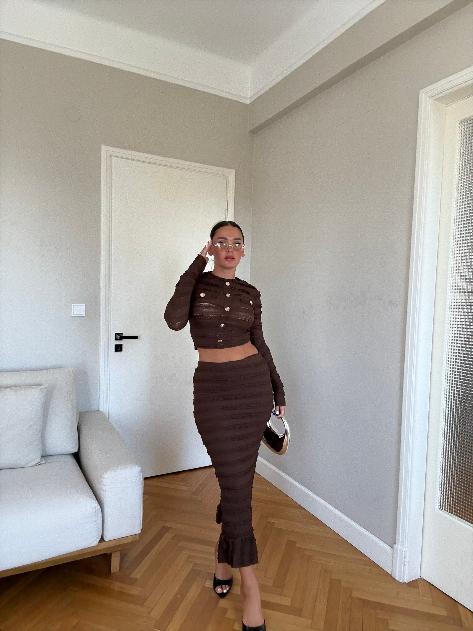 SET DY-PJESËSH CROP TOP DHE FUND MIDI