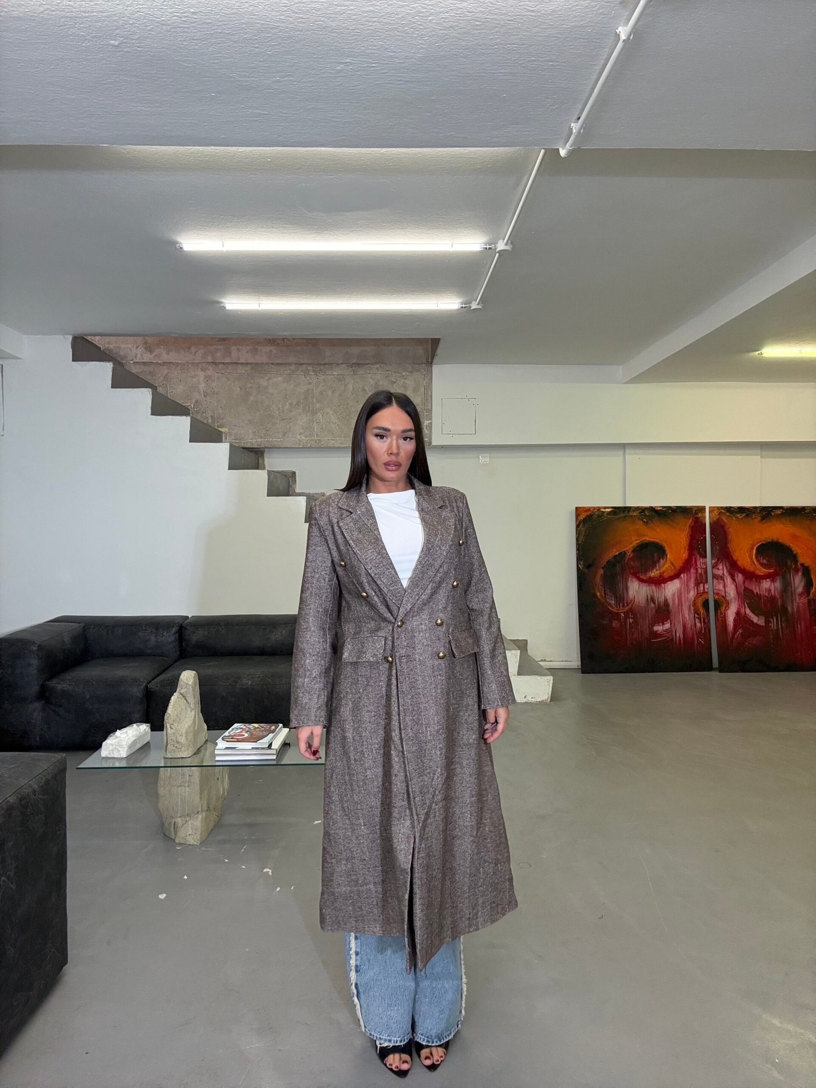 PALLTO OVERSIZE ME DOPIO KOPSË METALIKE