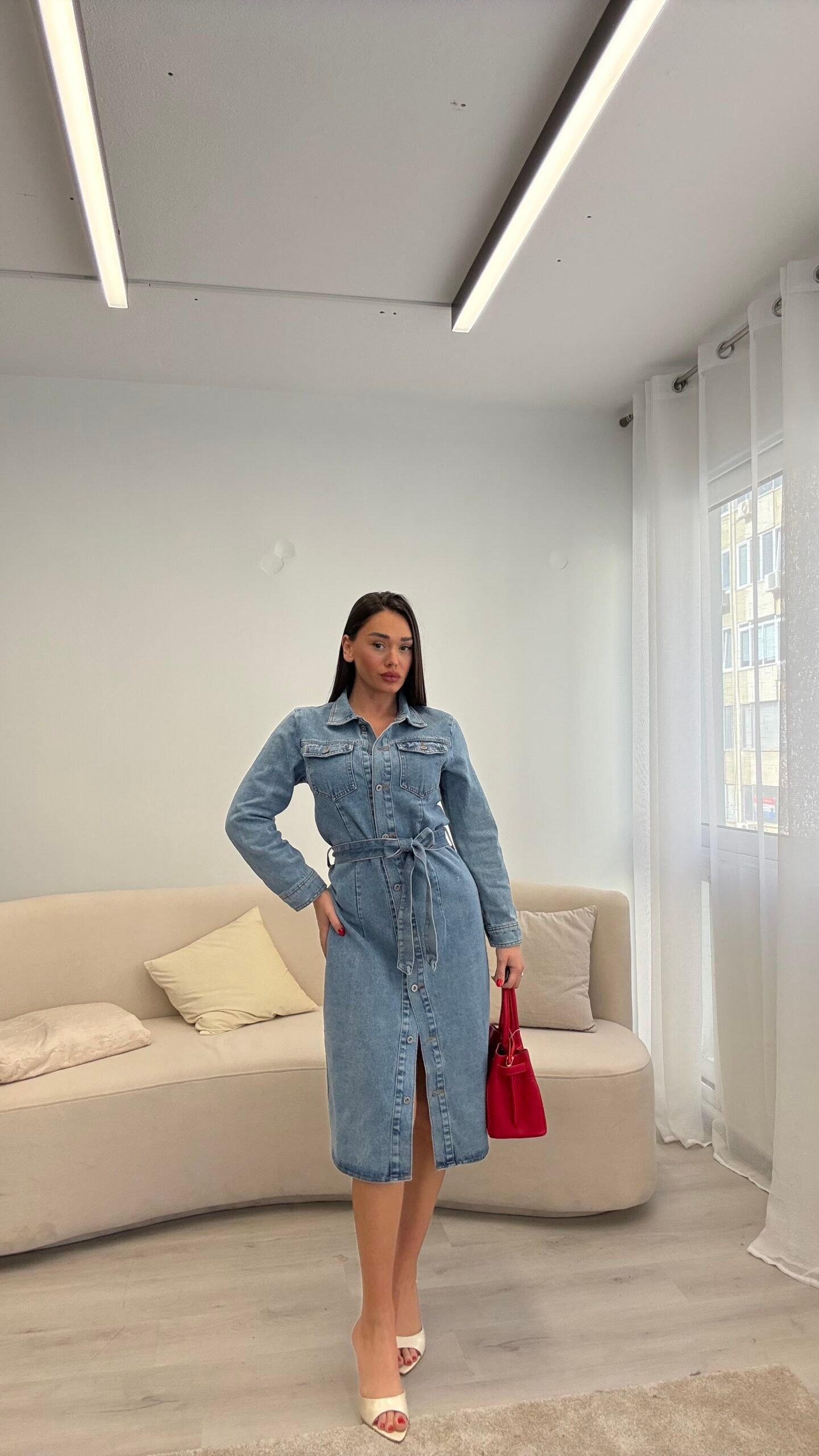 FUSTAN DENIM MIDI ME RRIP