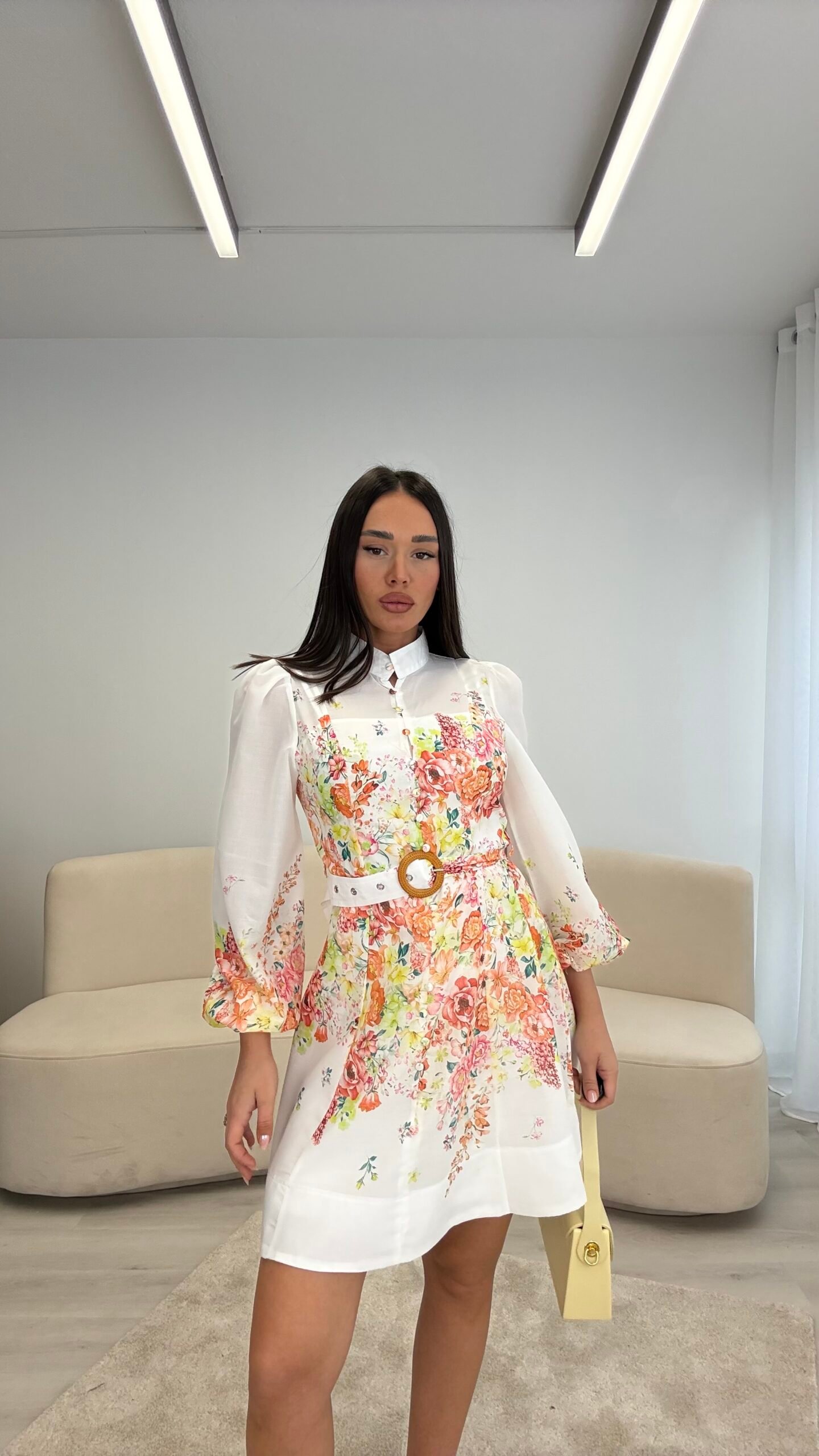 FUSTAN MINI ME PRINT FLORAL DHE RRIP NË BEL