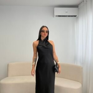 FUSTAN SATEN MAXI HALTER